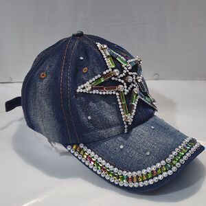 Denim Bling Cap Star Rhinestones Adjustable Baseball Fashion Hat